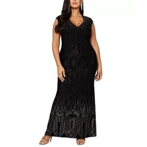 NWT Betsy & Adam Plus Size Gradient Metallic Cap-Sleeve Gown 20W